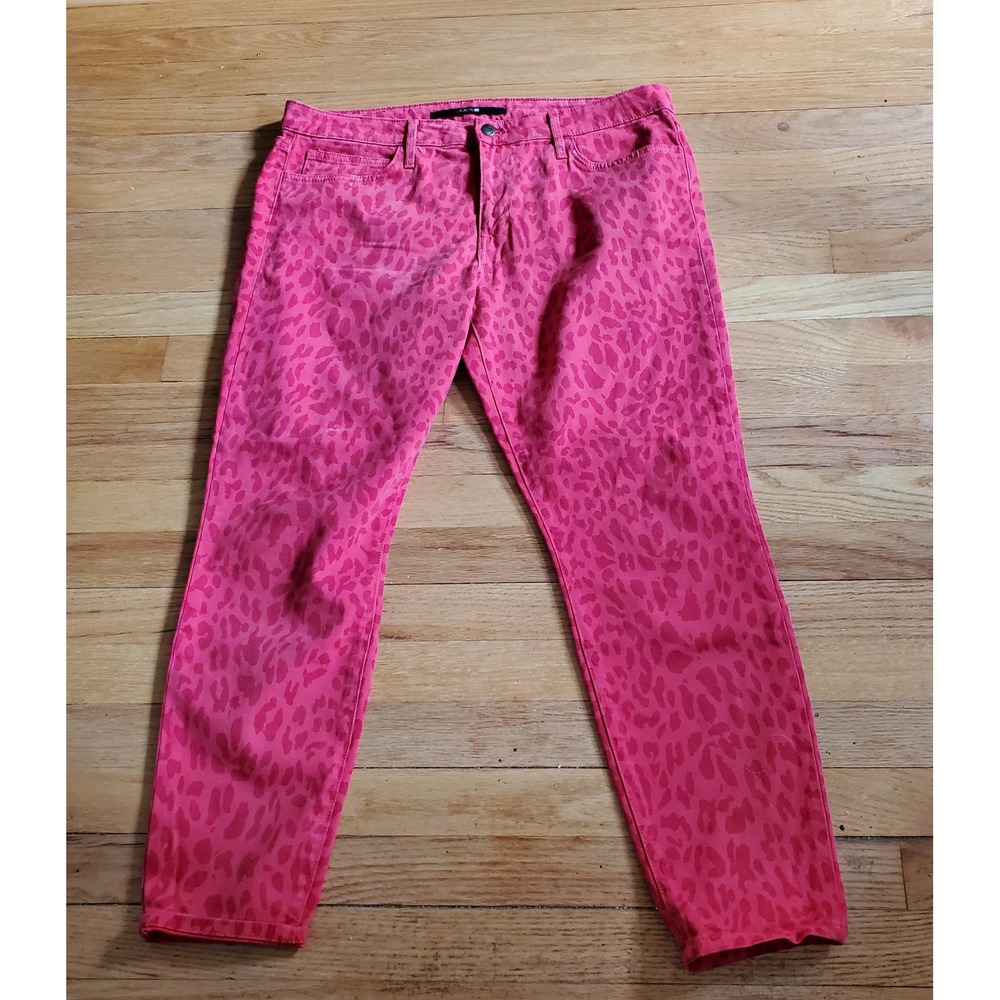 Joes Jeans High Water Pink Leopard Print Skinny Cropped Jeans Womens 32 USA Made